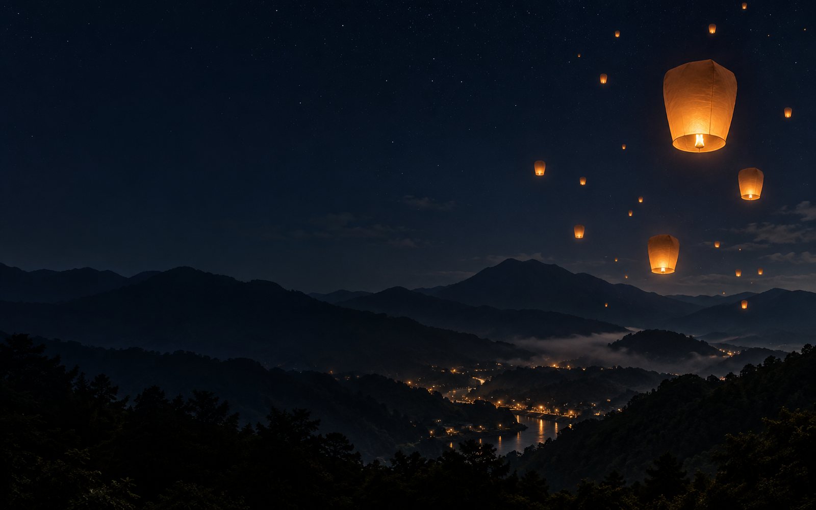 夜空中升起的天燈